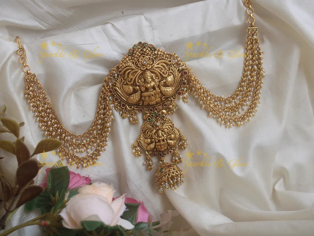 Grand Intricate Lakshmi carved antique Jada billa with maatil - Sparkle and Glow