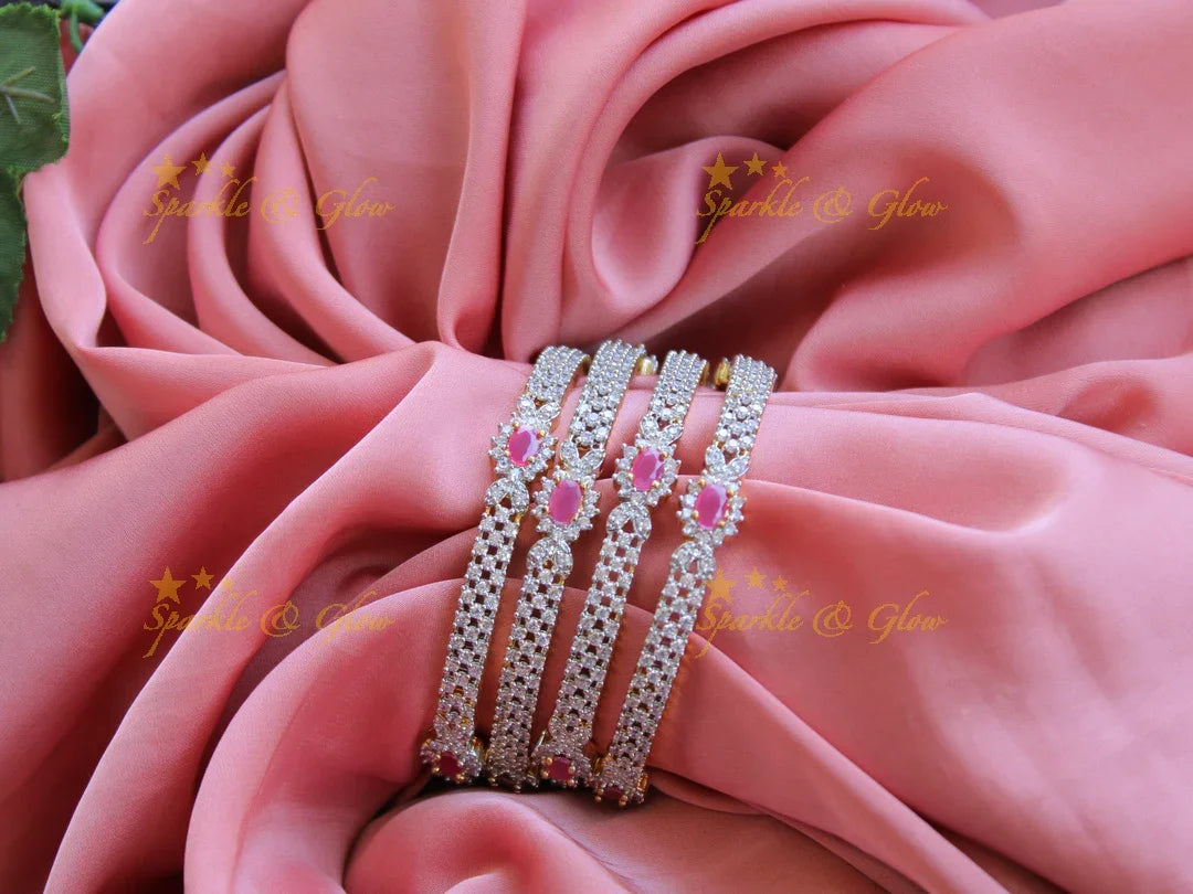 Sparkling american diamond bangle set of 4 - Sparkle and Glow