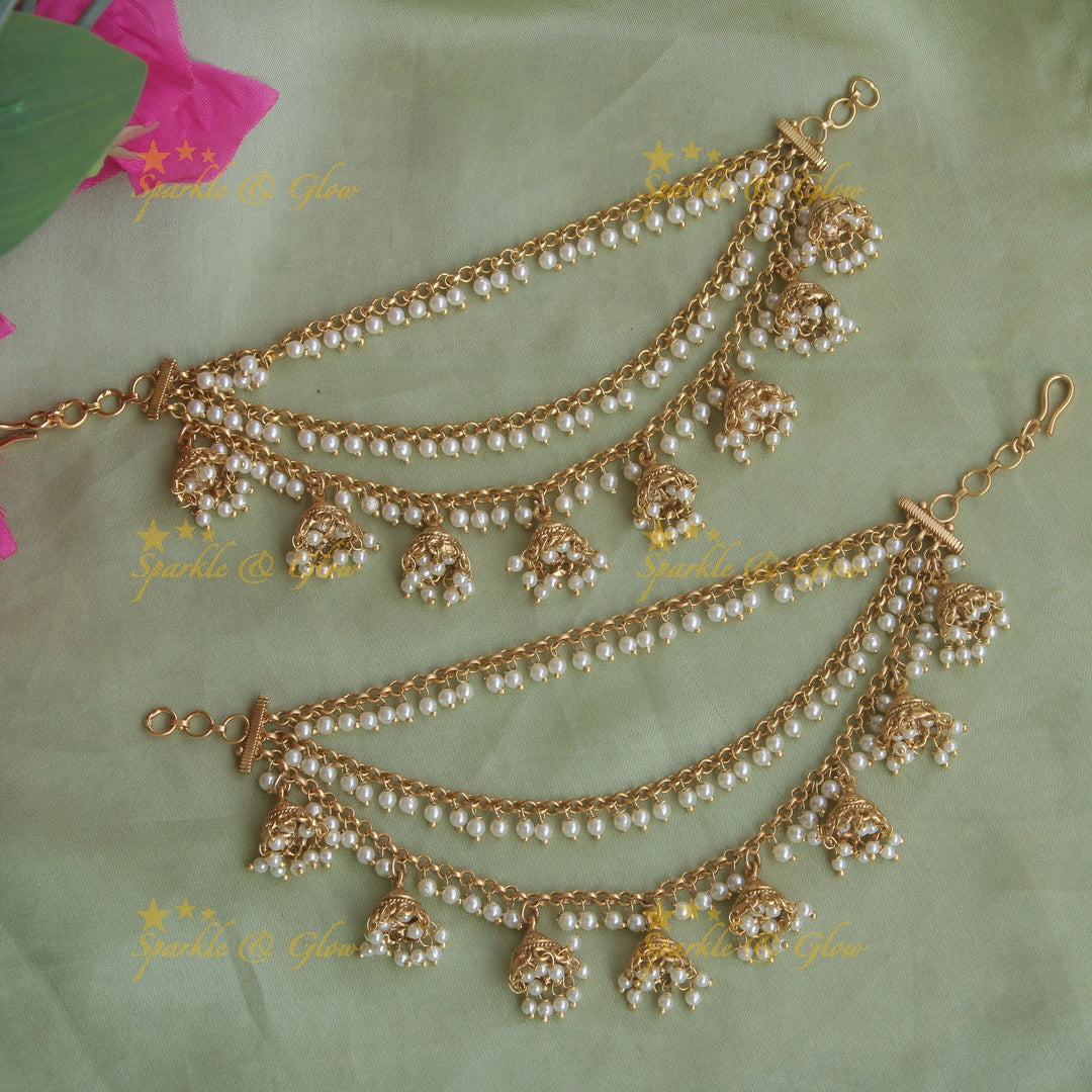 Gold alike jhumuka droppings earchain