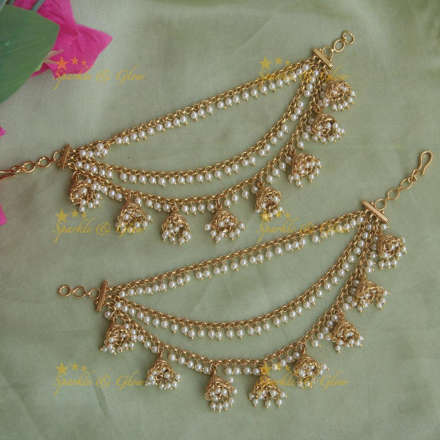 Gold alike jhumuka droppings earchain - Sparkle and Glow