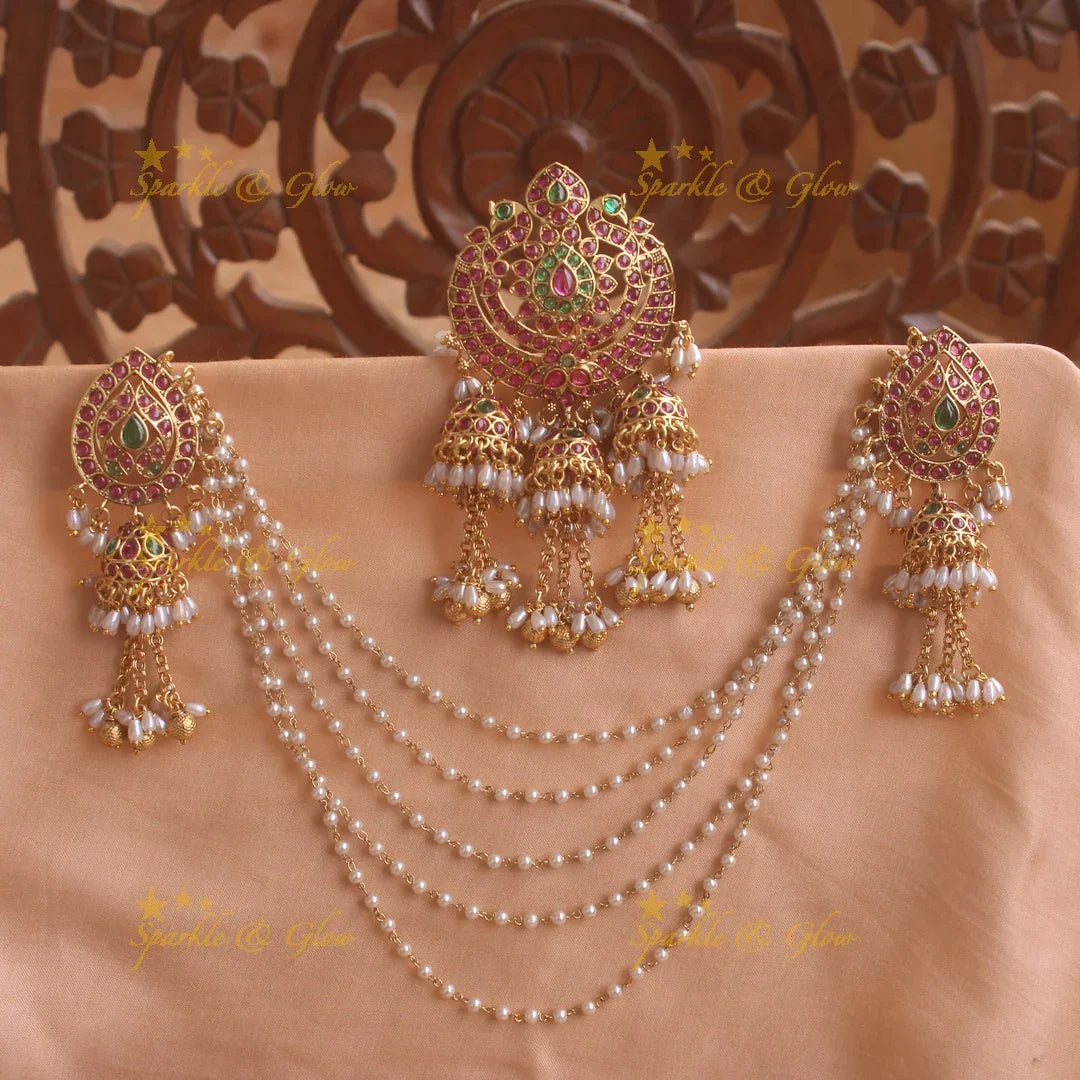 Statement center and two sided peaock hair clips with rice pearls - Sparkle and Glow