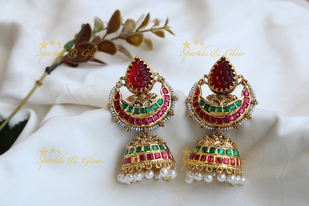 Elegant half moon jadau jhumukas with pearls