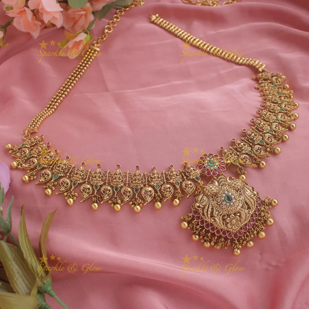 Gold alike Lakshmi peacock mango hipchain with ruby emerald and gold beads - Sparkle and Glow