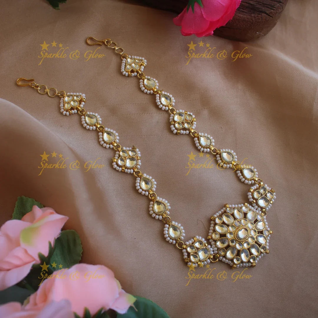 Traditional White Floral Jadau Kundan Sheeshphool