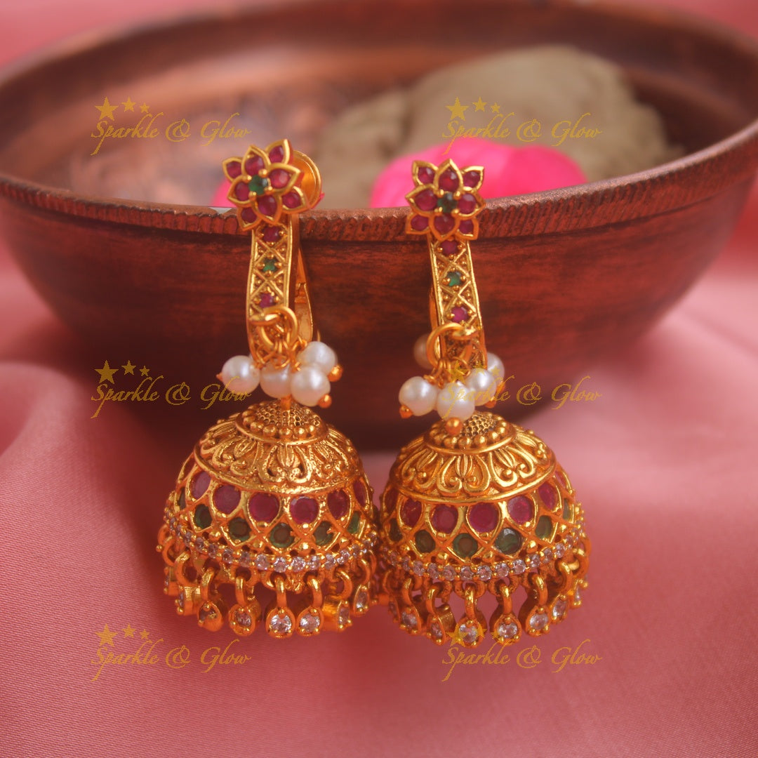 Beautiiful floral studded premium matte jhumukas