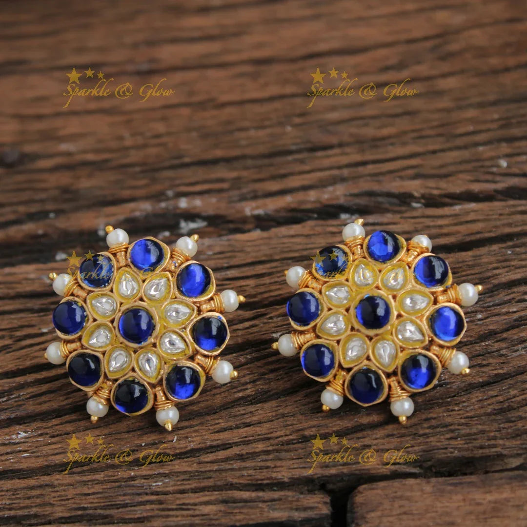 Stunning Floral stone two layer Pendent Chain with blue white stones and pearls - Sparkle and Glow