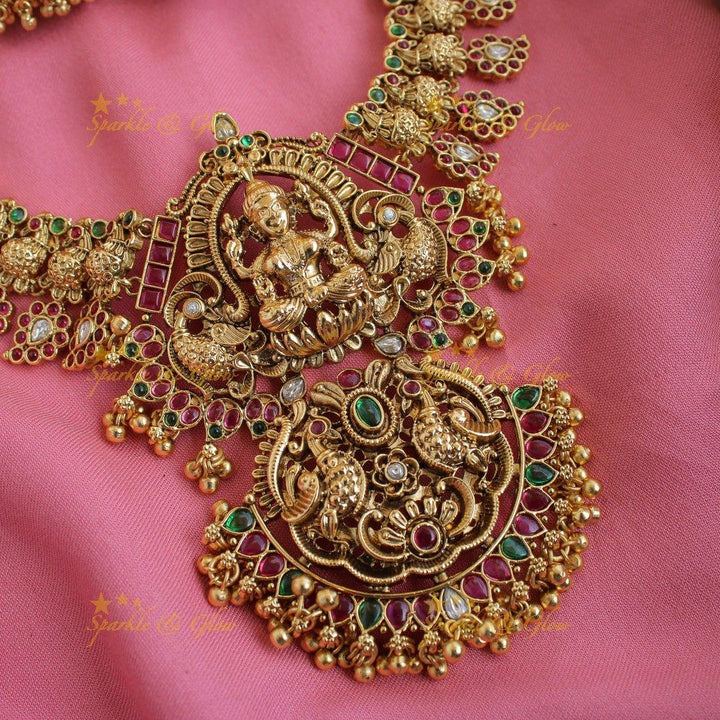 Gorgeous Lakshmi mango peacock short necklace with ruby emerald and gold beads - Sparkle and Glow