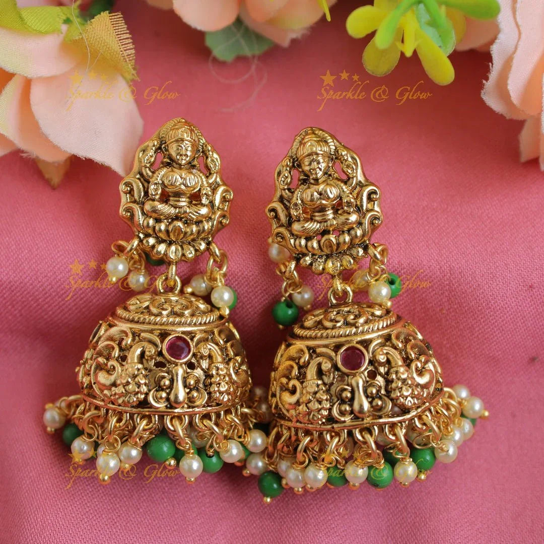 Gorgeous Lakshmi mango peacock short necklace with ruby emerald and gold beads - Sparkle and Glow