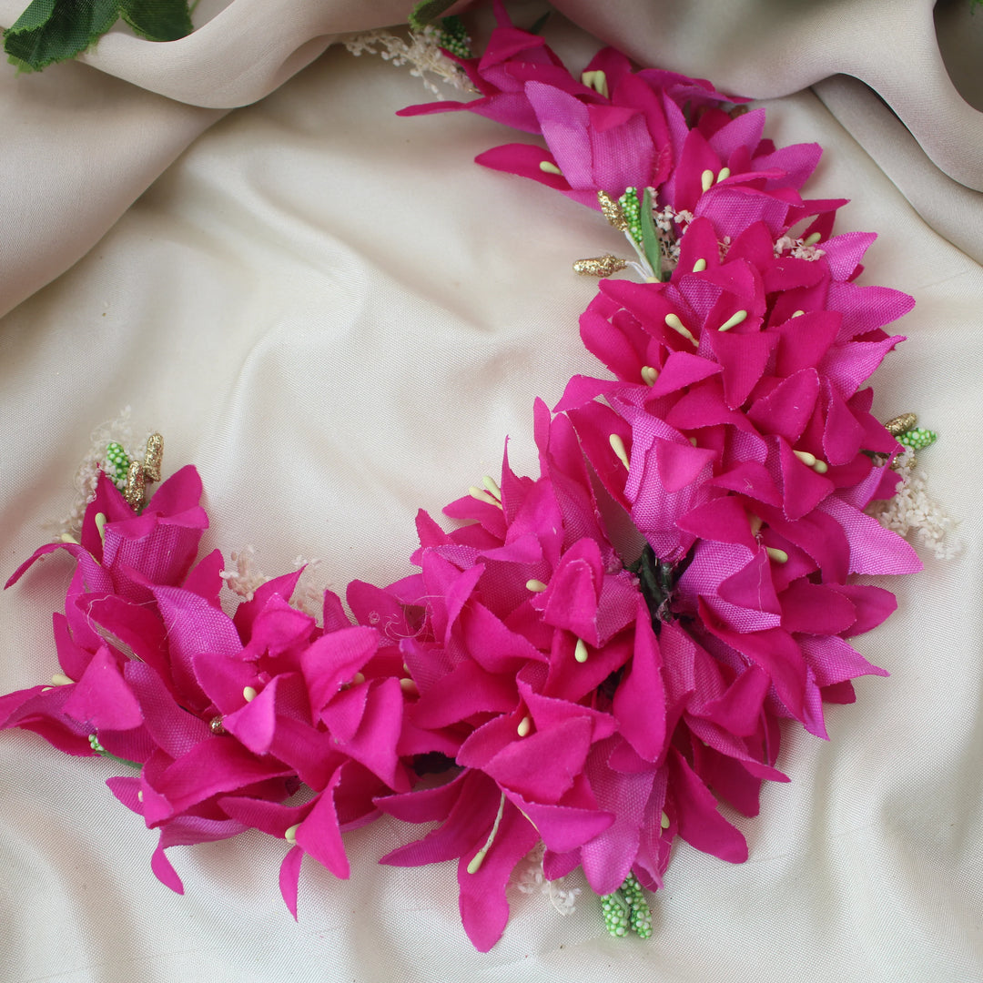 Magenta Artificial Floral Hair Gajra – Bun Accessory - Sparkle and Glow