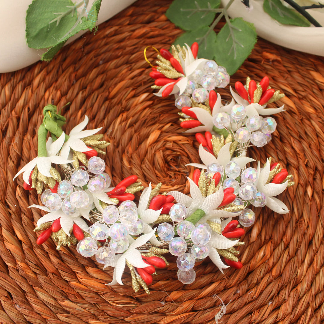 Red & White Crystal Beaded Artificial Flower Gajra