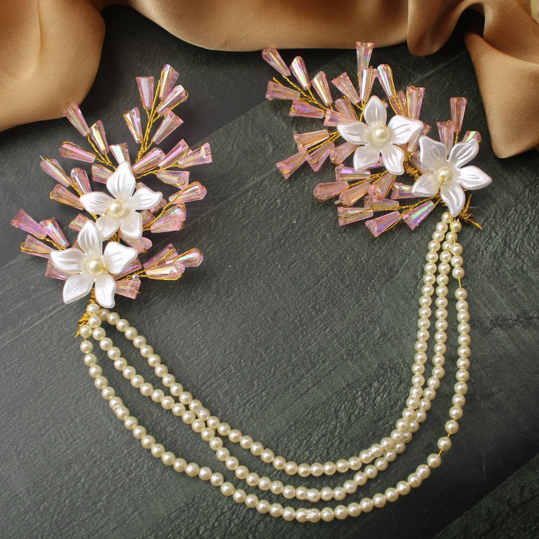 Pink Floral Pearl Hair gajra - Sparkle and Glow