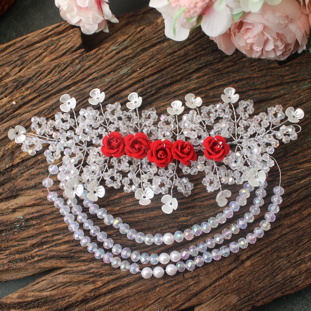 Floral Red Rose Crystal Hair Veni