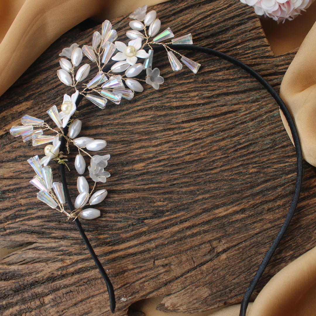 Pearl & Crystal Floral Designer Hairband - Sparkle and Glow