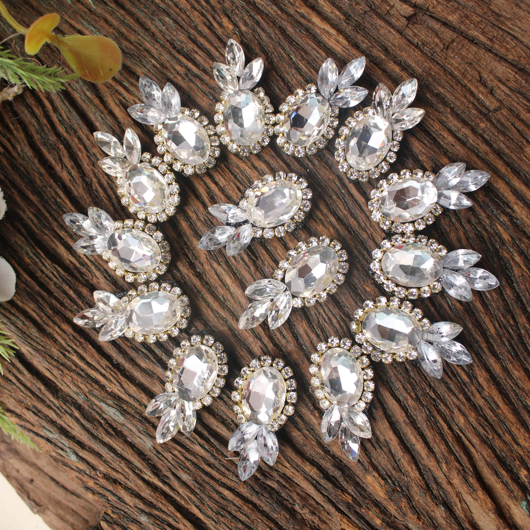 Oval Crystal Stone Embellishments – Set of 15 Decorative makeup hair accessories - Sparkle and Glow
