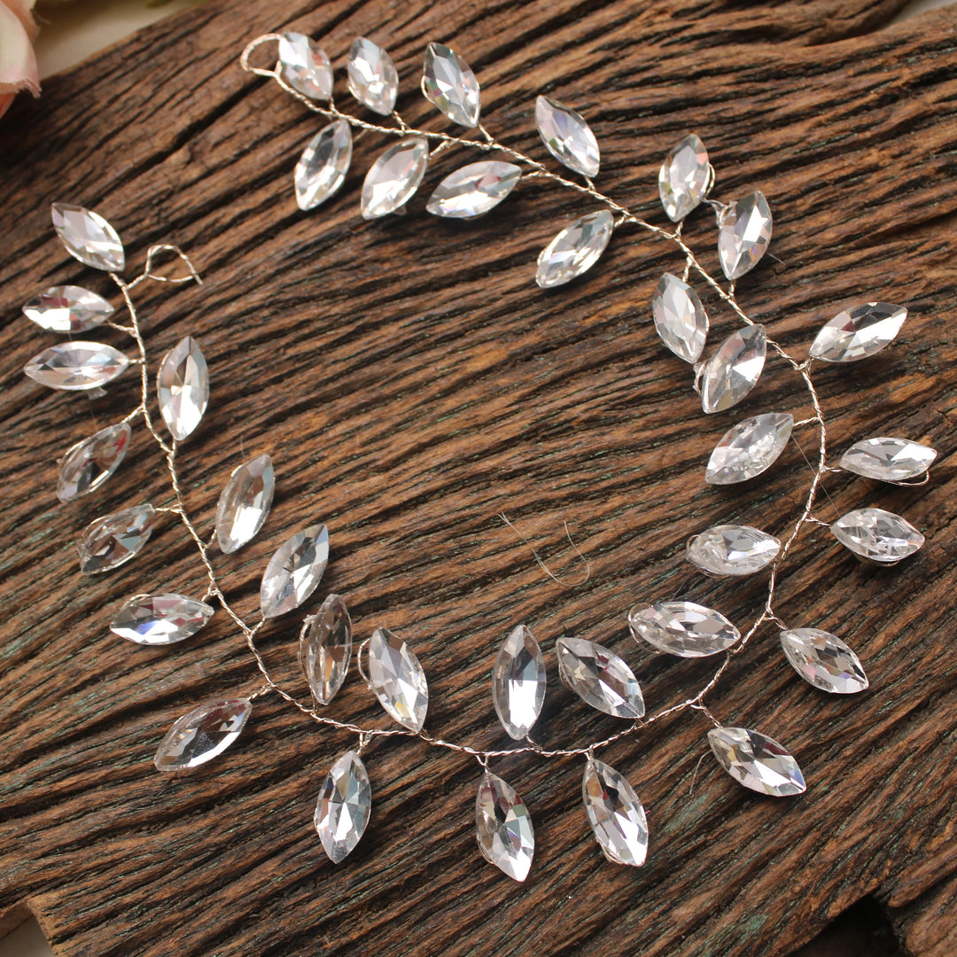 Crystal Leaf Vine Hair Gajra – Silver Wire Garland - Sparkle and Glow