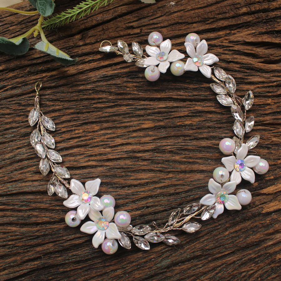 Crystal Floral Hair Vine with Pearl Accents - Sparkle and Glow