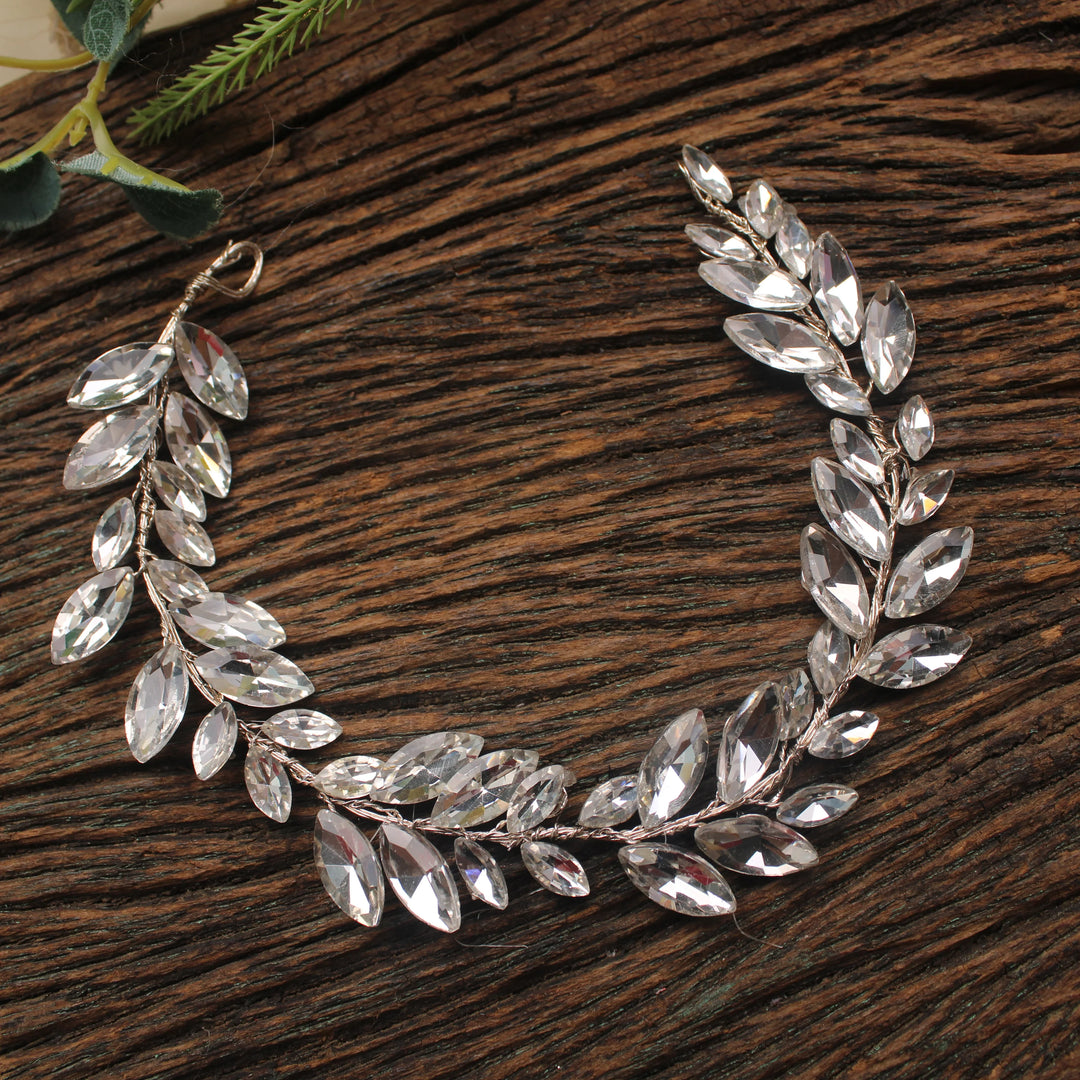 Crystal Leaf Hair Veni – Silver Wire Wedding Hairpiece - Sparkle and Glow