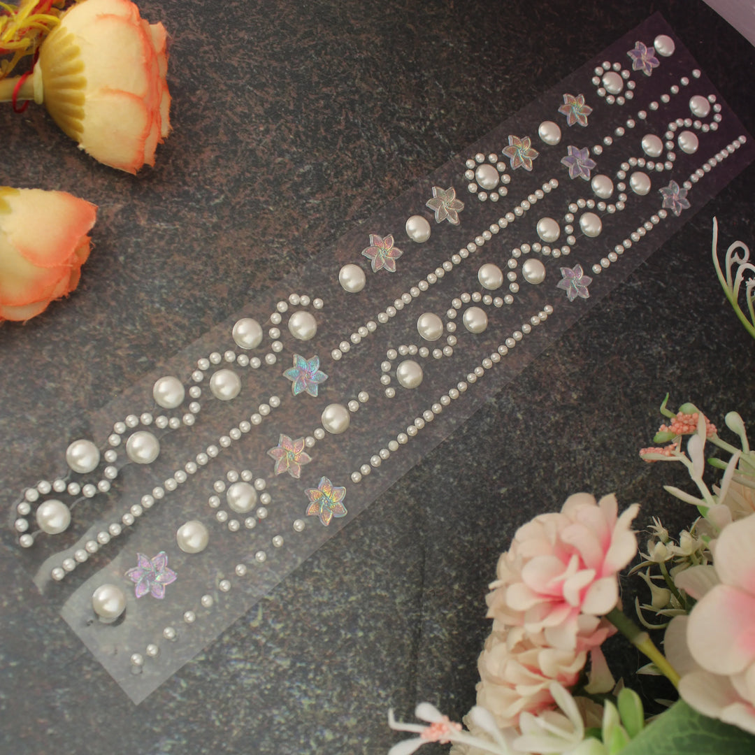 Pearl & Flower Border Sticker Strip - Sparkle and Glow
