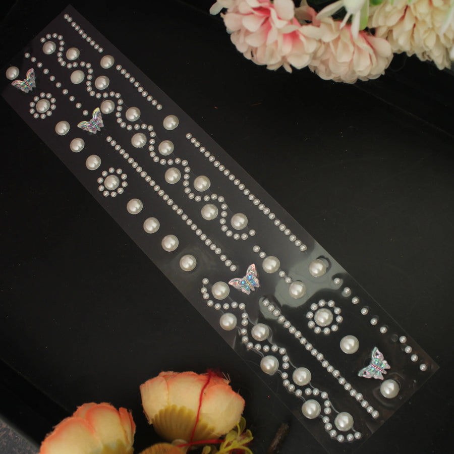 Designer Pearl & Butterfly Self-Adhesive Sticker Strip - Sparkle and Glow