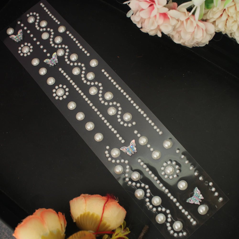 Designer Pearl & Butterfly Self-Adhesive Sticker Strip - Sparkle and Glow