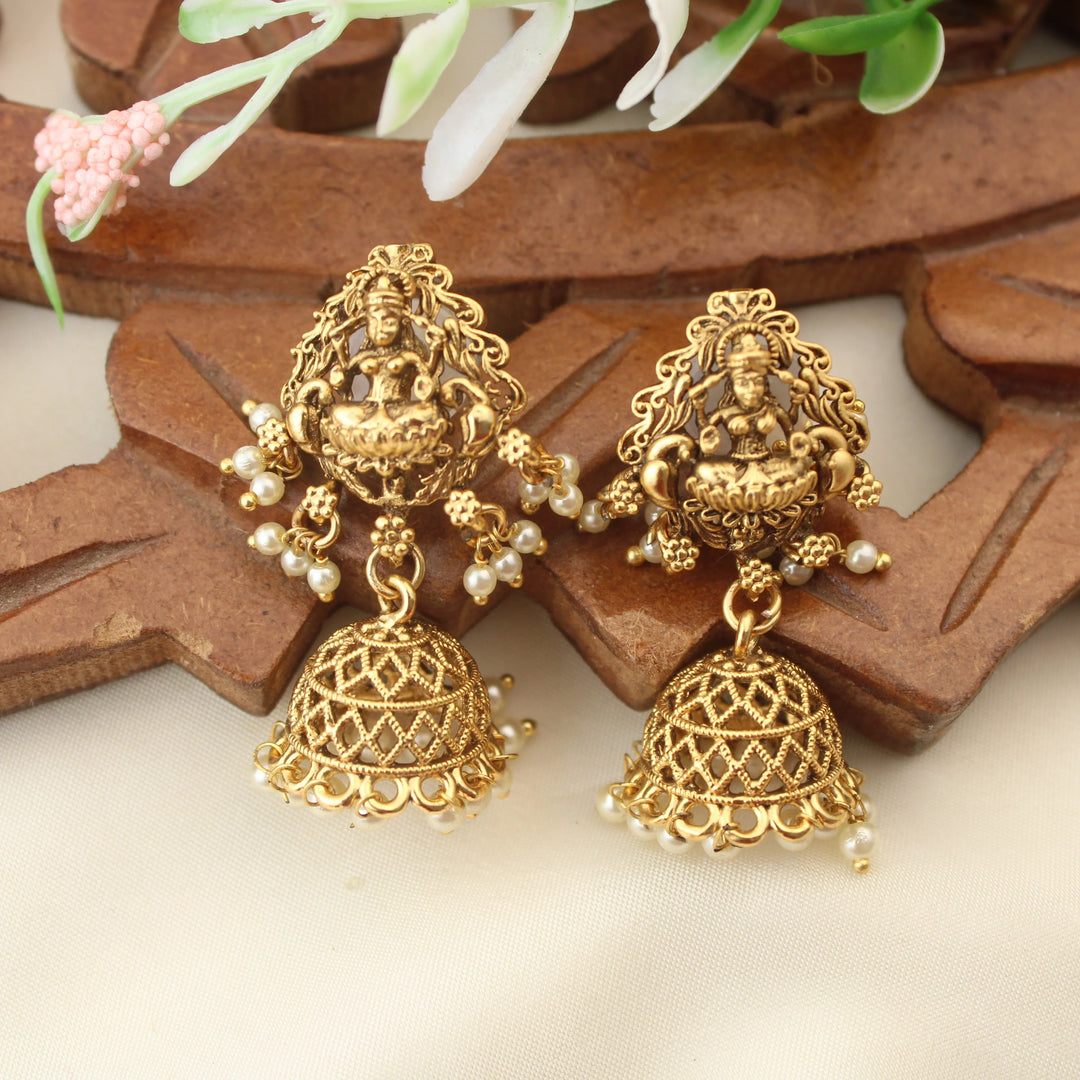 Gold Beaded Lakshmi Peacock Short Necklace