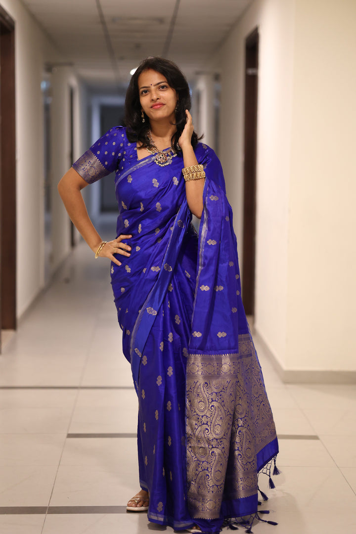 Premium Katan Silk Saree with Golden Zari Buttas