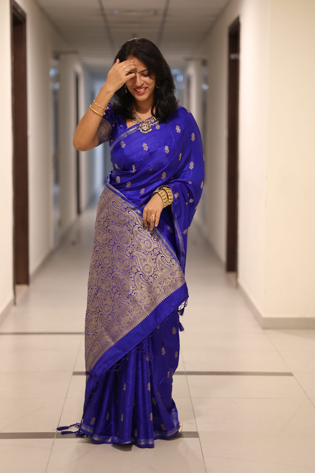 Premium Katan Silk Saree with Golden Zari Buttas