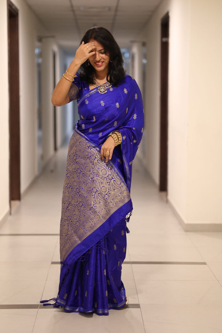 Premium Katan Silk Saree with Golden Zari Buttas