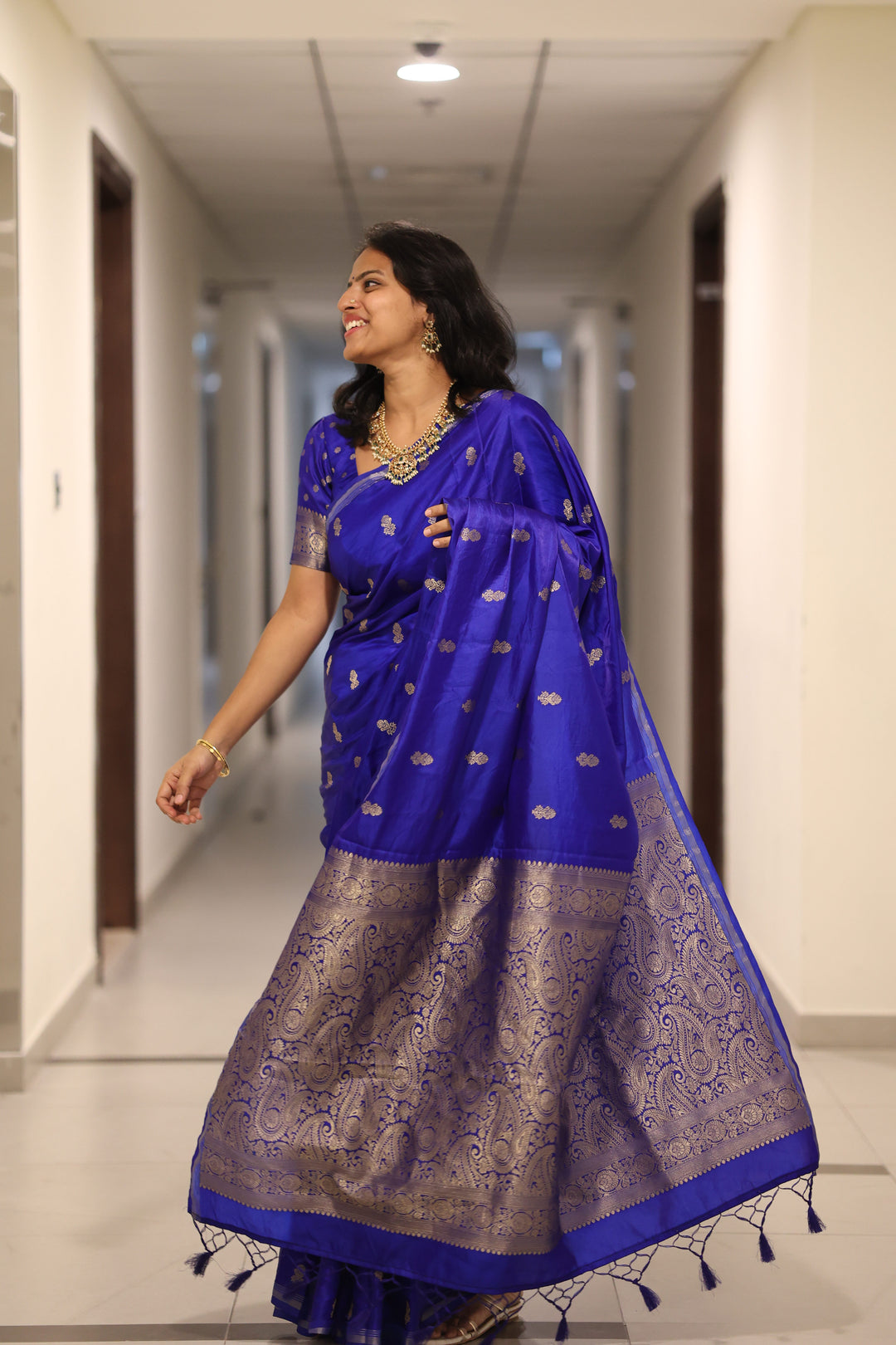 Premium Katan Silk Saree with Golden Zari Buttas