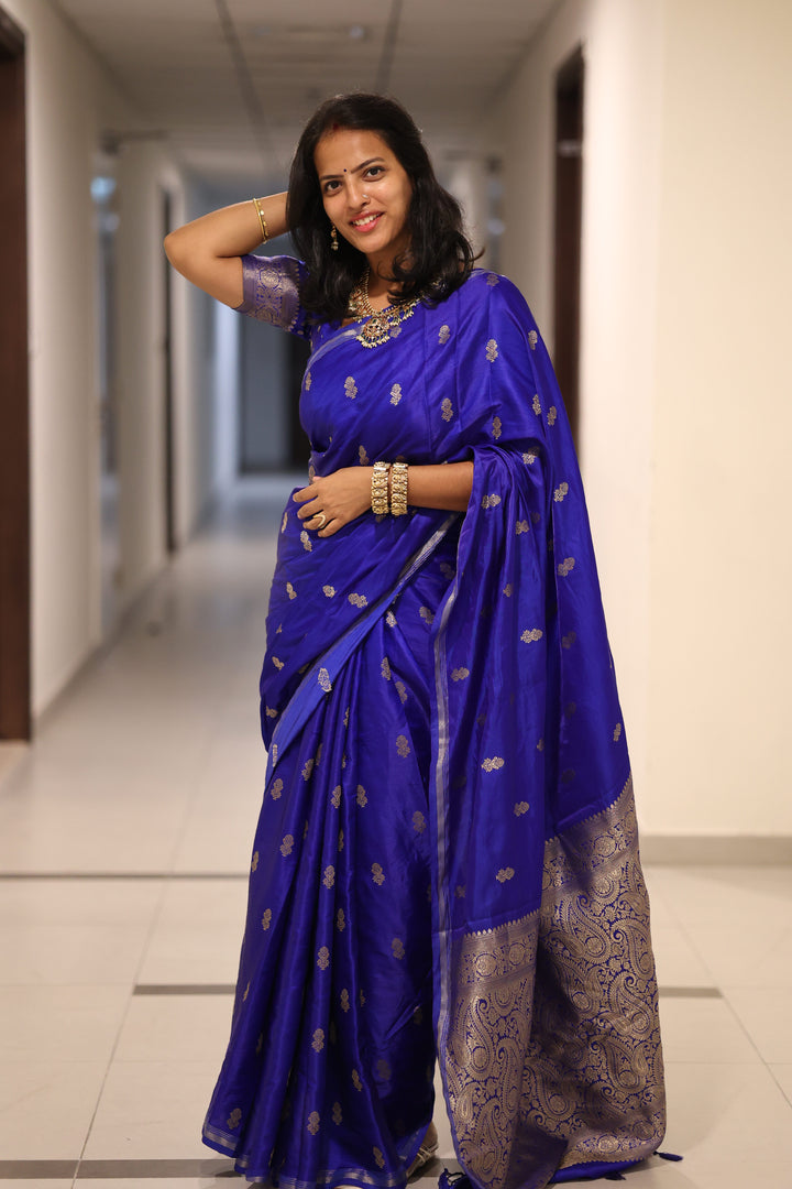 Premium Katan Silk Saree with Golden Zari Buttas