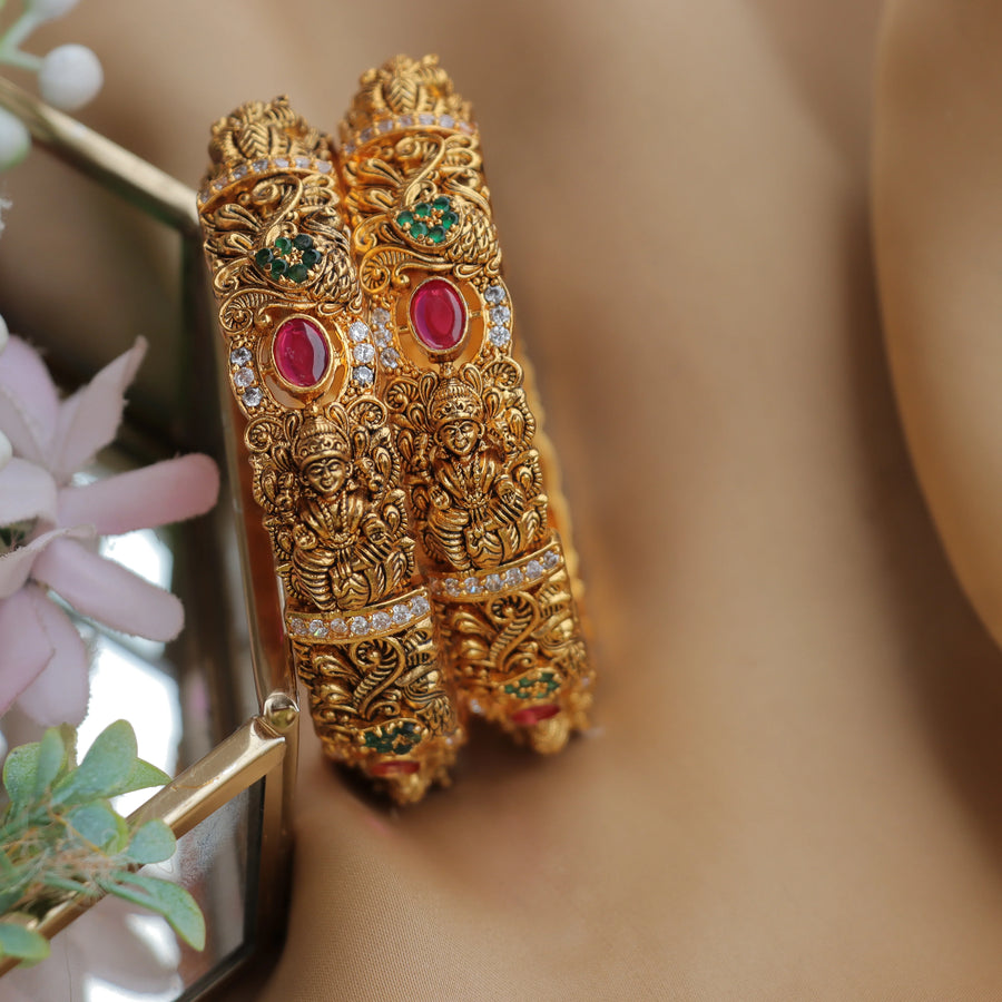 Stunning Gold alike Nagas Nakshi Bangles a pair - Sparkle and Glow