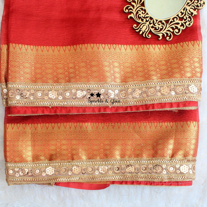 Stunning Red and Gold Banarasi Silk saree with blouse piece - Sparkle and Glow