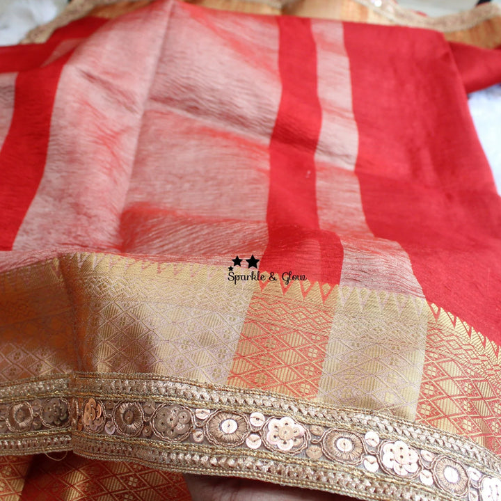 Stunning Red and Gold Banarasi Silk saree with blouse piece - Sparkle and Glow