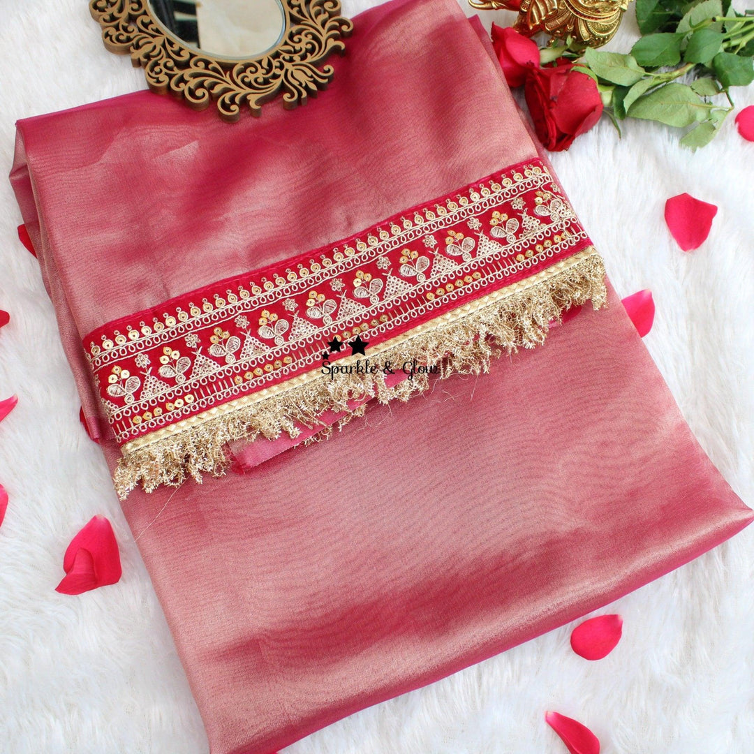 Beautiful Premium pink Banarasi Silk saree with embroidered border - Sparkle and Glow