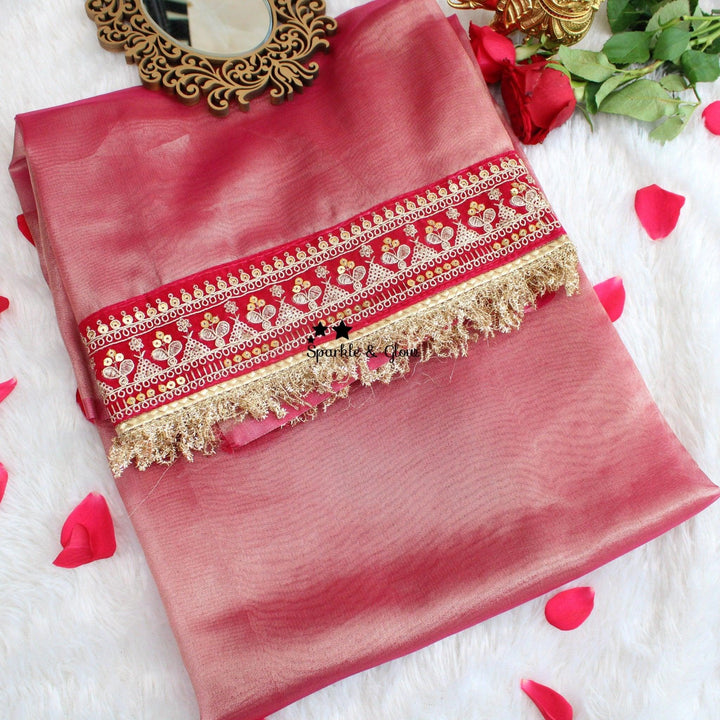 Beautiful Premium pink Banarasi Silk saree with embroidered border - Sparkle and Glow