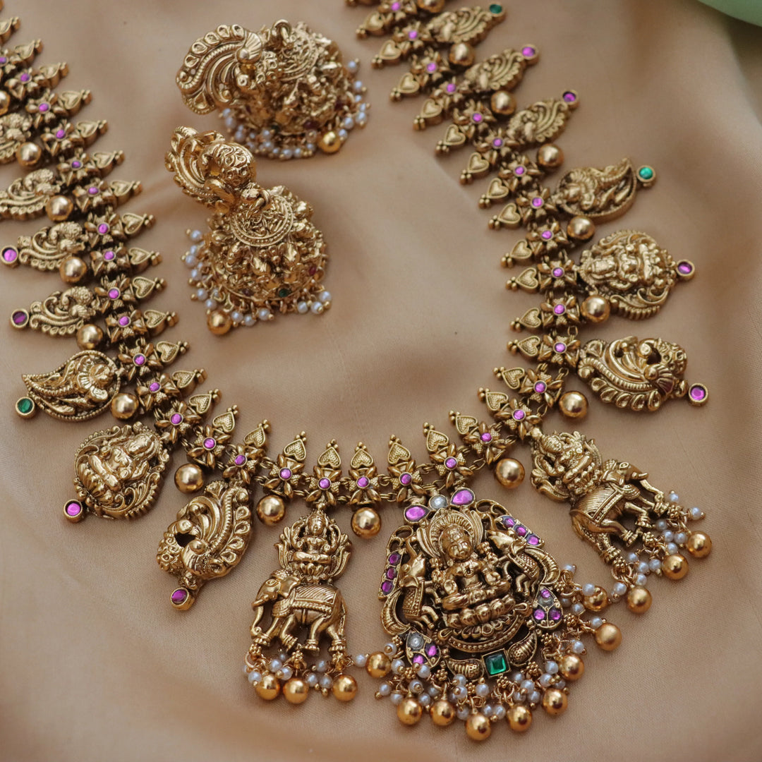 Exquisite Temple Design Long Necklace Set - Sparkle & Glow