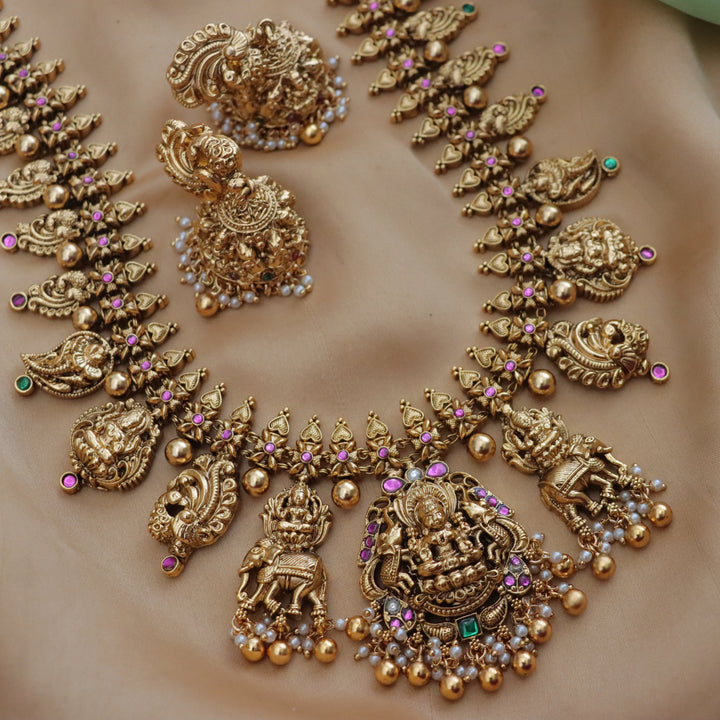 Exquisite Temple Design Long Necklace Set - Sparkle & Glow