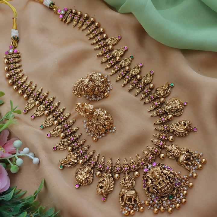 Exquisite Temple Design Long Necklace Set - Sparkle & Glow