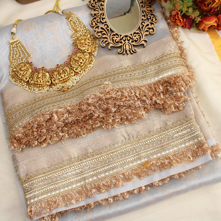 Elegant Grey Banarasi Saree with Golden Embellishments - Sparkle and Glow