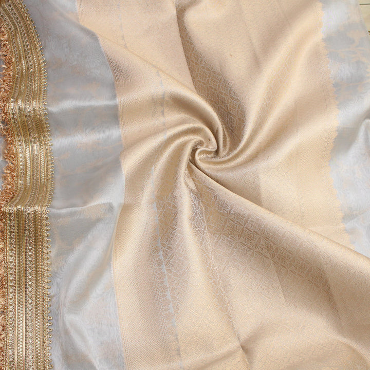 Elegant Grey Banarasi Saree with Golden Embellishments - Sparkle and Glow