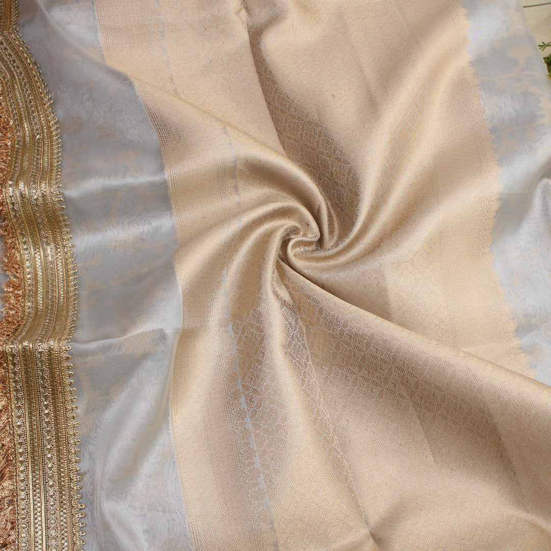Elegant Grey Banarasi Saree with Golden Embellishments - Sparkle and Glow
