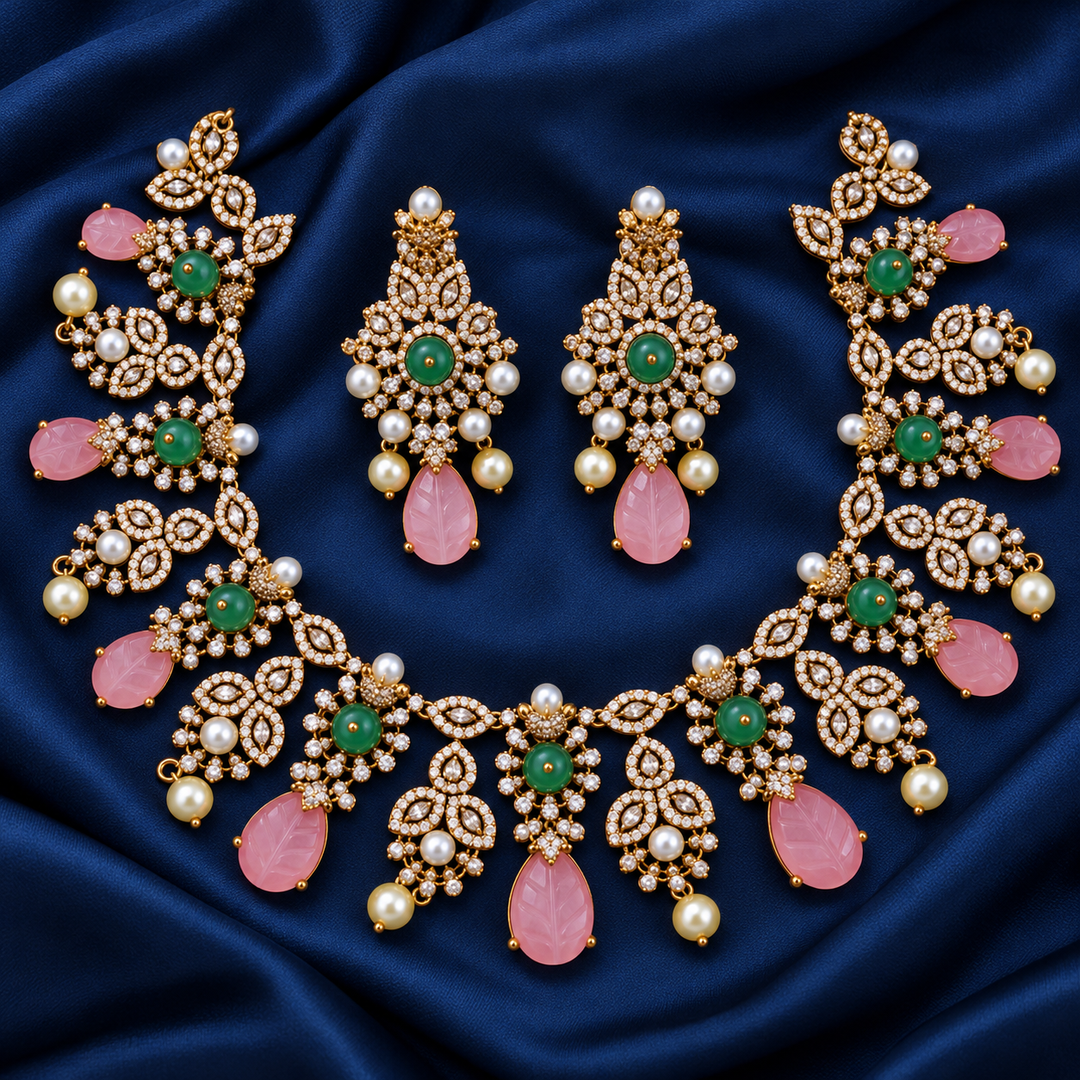 Celebrate in Style with Our Pink & Green Necklace Set