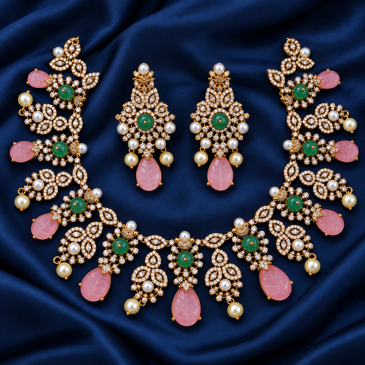 Celebrate in Style with Our Pink & Green Necklace Set