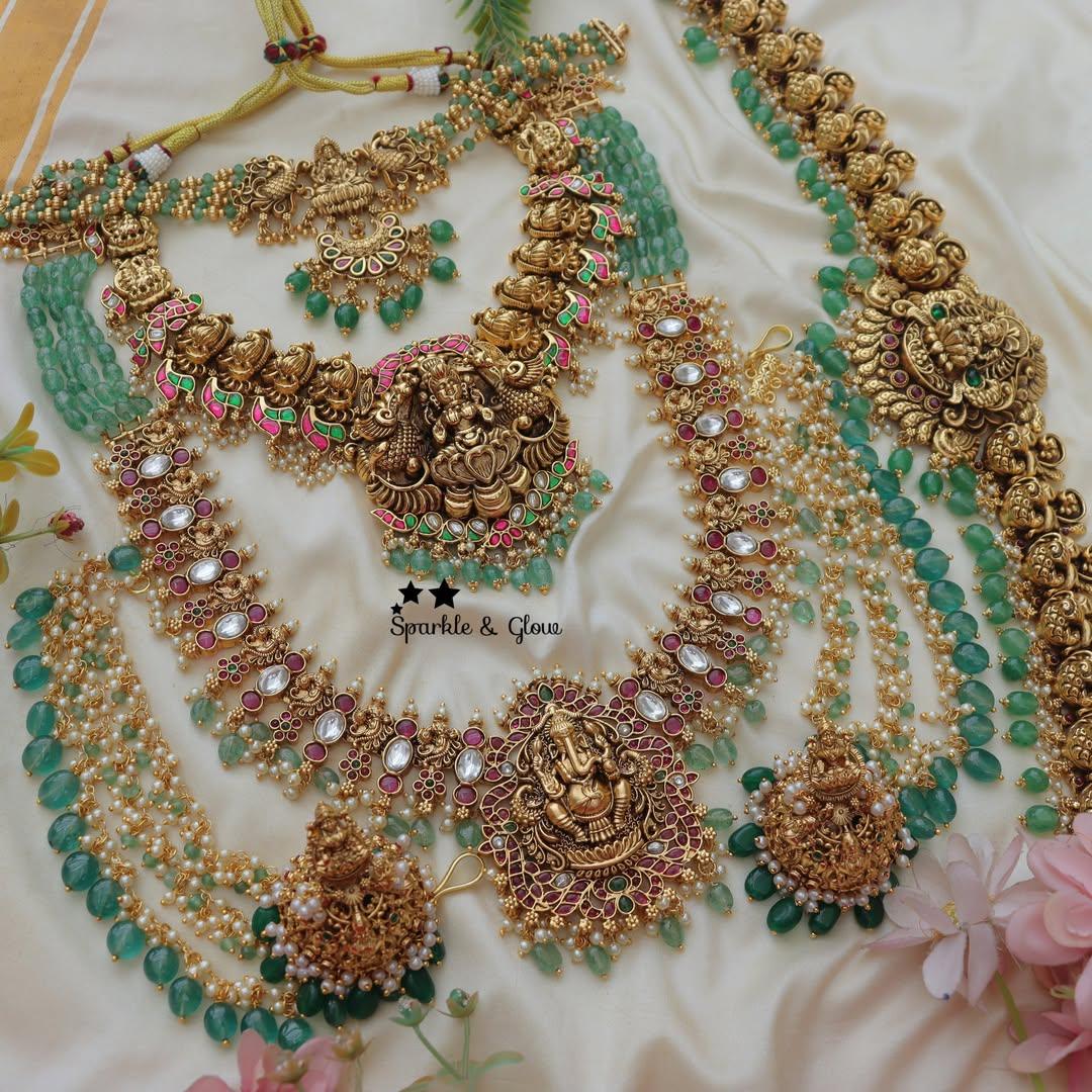 Exquisite Temple Kemp Bridal Set with Green Beads