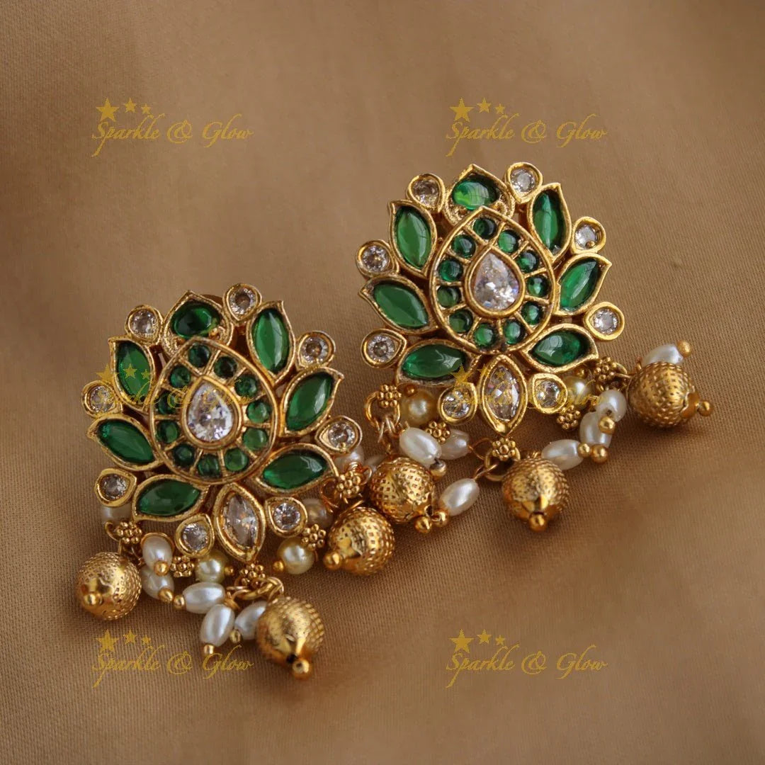 Elegant Lotus jadau short necklace with gold beads and rice pearls - Sparkle and Glow