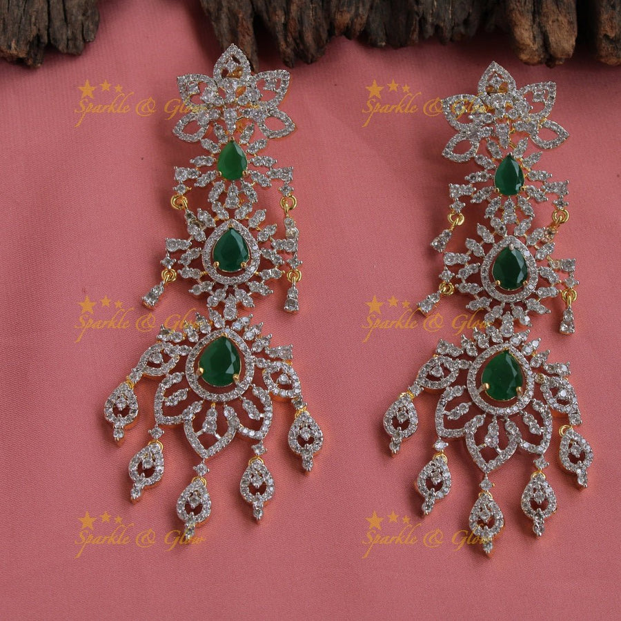 Sparkeling AD Multi layer floral short necklace with emerald - Sparkle and Glow - Back Thread - 