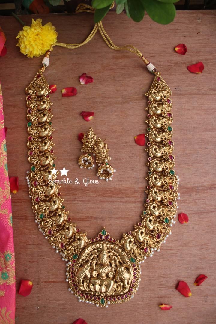 Gold alike polished peacock style nagas haram -Pearl - Sparkle and Glow