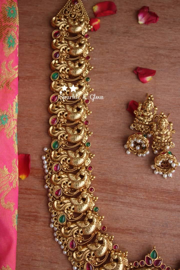 Gold alike polished peacock style nagas haram -Pearl - Sparkle and Glow