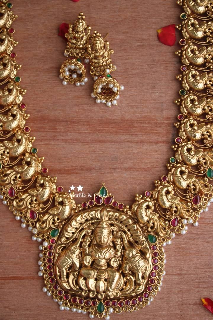 Gold alike polished peacock style nagas haram -Pearl - Sparkle and Glow