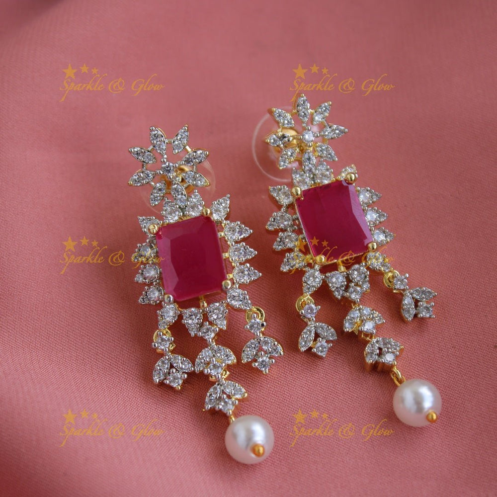 Exclusive floral design American diamond short necklace with ruby - Sparkle and Glow - Back Thread - 